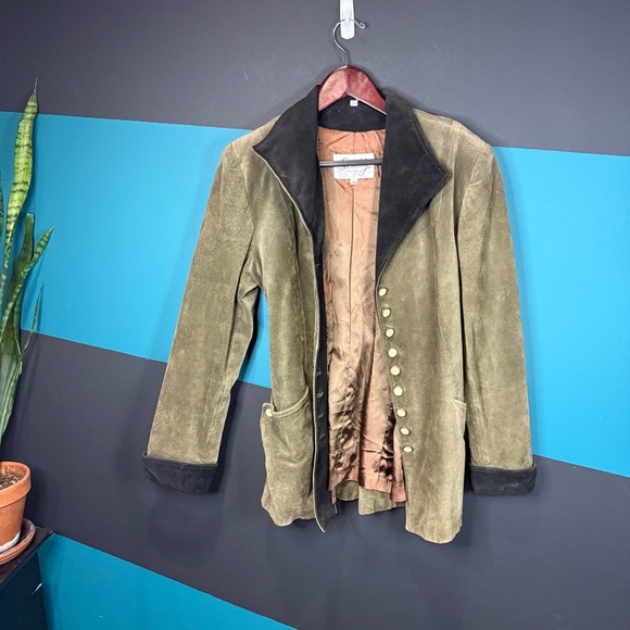 RARE VTG Scully Leather Suede Jacket 10 Army Green Black Trim Steampunk Western - Picture 4 of 12
